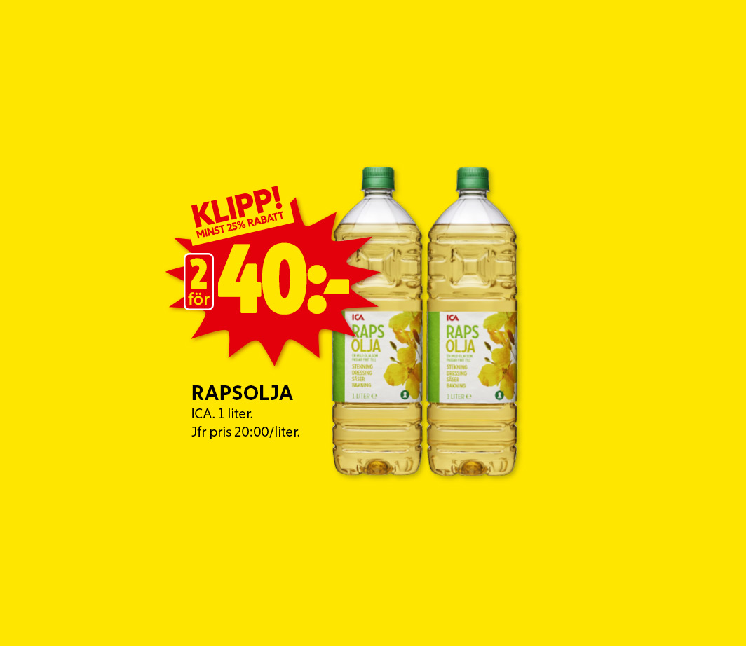 Veckans klipp - rapsolja från ICA 2 för 40 kr