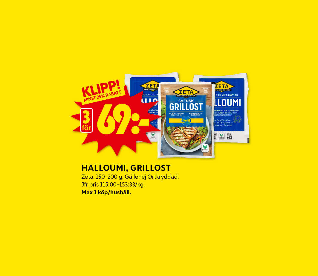 Veckans klipp - Halloumi och grillost - 3 för 69 kr