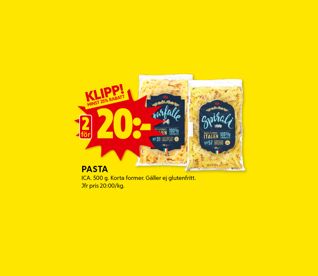 Veckans klipp -  pasta från ICA 2 för 20 kr