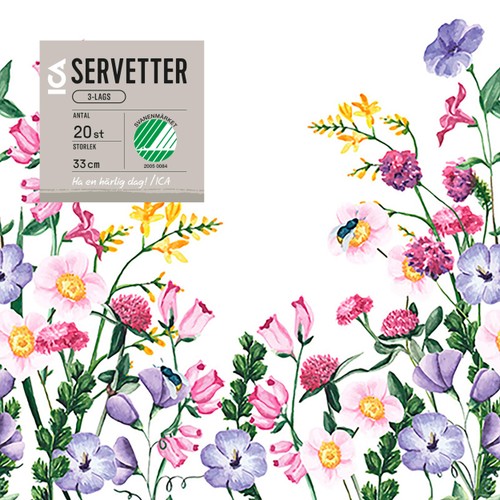 Servett 33cm Ängsblommor 20-p ICA
