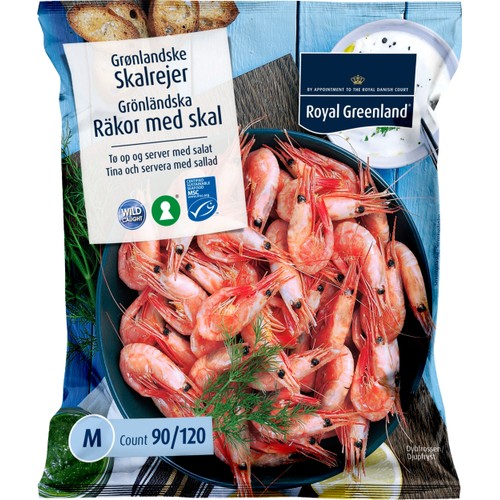 Räkor med skal 90/120 st/kg Fryst 500g Royal Greenland