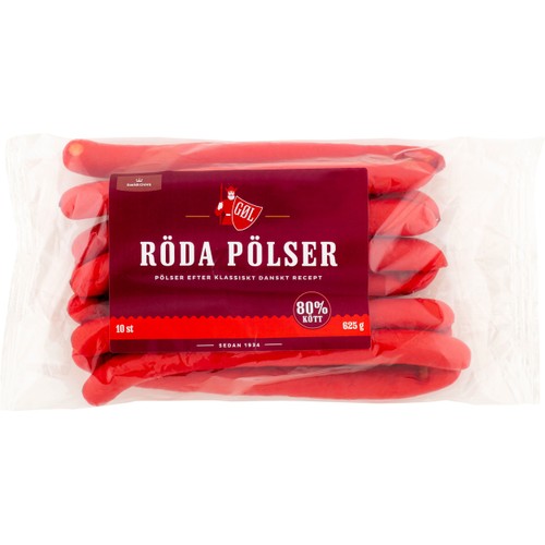 Röda Hot Dog Pölser 80% Kötthalt 625g Göl
