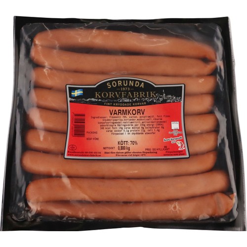 Varmkorv 70% Kötthalt 800g Sorunda Korv