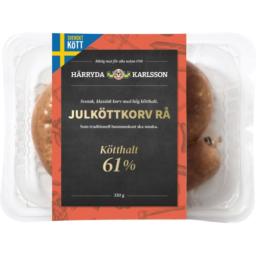 Julköttkorv Rå 61% Kötthalt 350g Härryda Karlsson