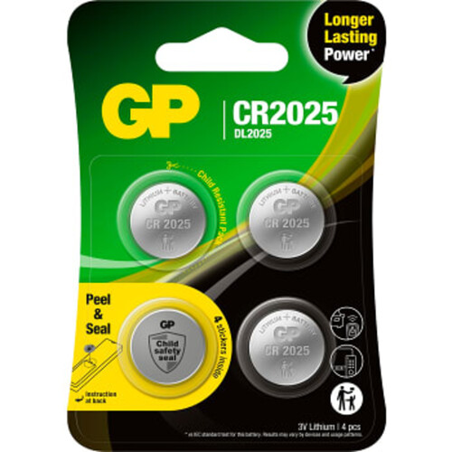 Batteri Knappcell GP Lithium CR2025 4-pack GP