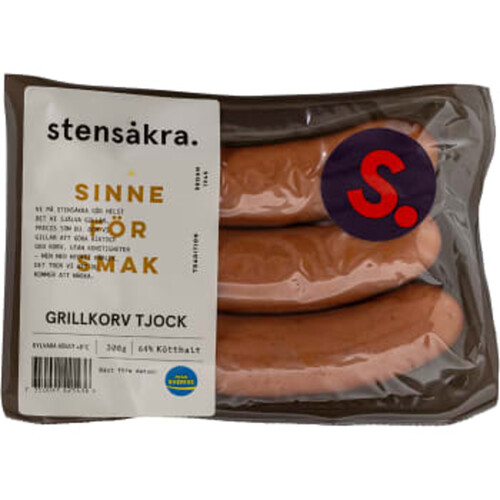 Grillkorv Tjock 64% Kötthalt 300g Stensåkra