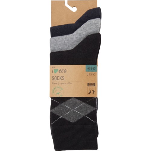 Strumpa 3p argyle svart-grå-blå mix 44/47 ICA I love eco