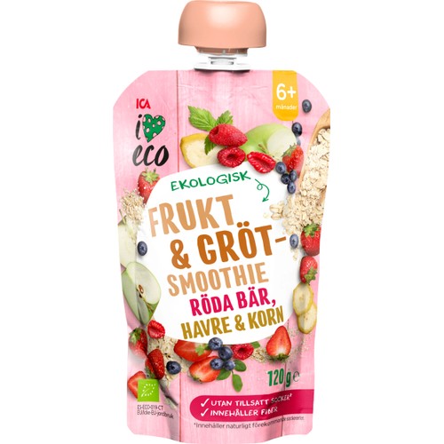 Barngröt Röda bär havre & korn Ekologisk 6m 120g ICA I love eco