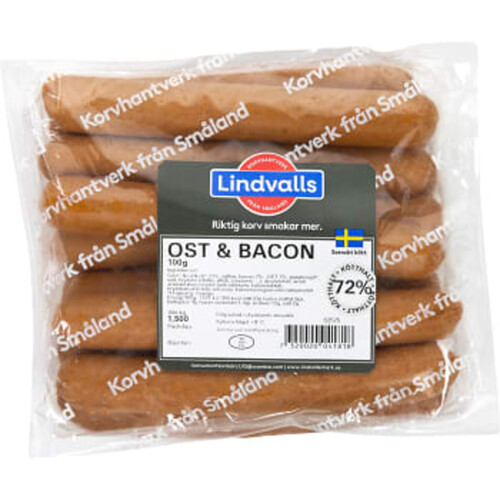 Korv Ost & Bacon 72% 1,5kg Lindvalls Chark