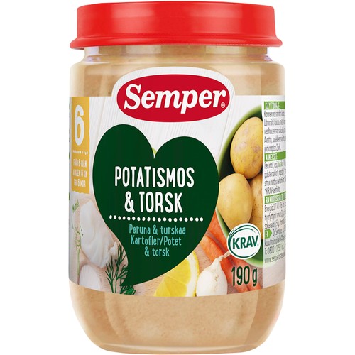 Potatismos med torsk & morot Från 6m 190g KRAV Semper