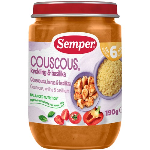 Couscous med kyckling & basilika Från 6m 190g Semper