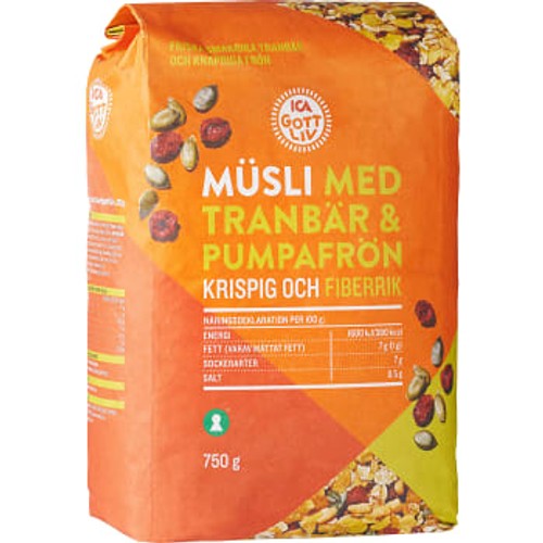 Müsli Tranbär & pumpafrön 750g ICA Gott Liv