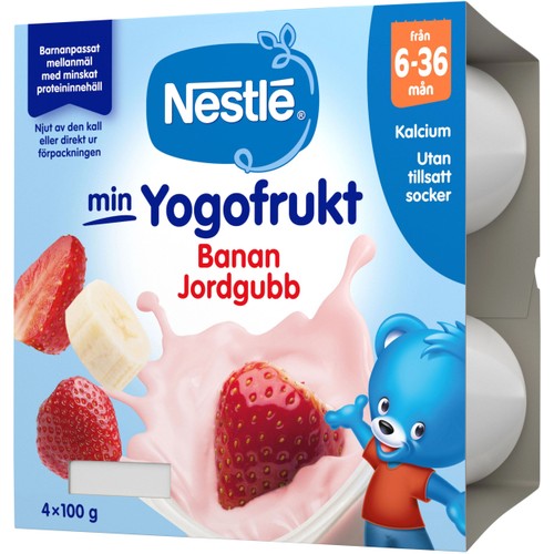Min YogoFrukt Jordgubb & banan Från 6m 4-p 400g Nestle