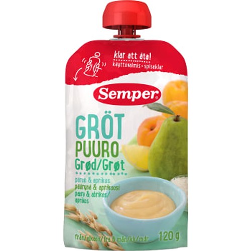 Gröt med päron & aprikos Från 6m 120g Semper