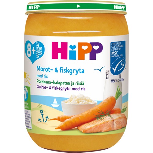 Morot & fiskgryta med ris 8m 190g Hipp