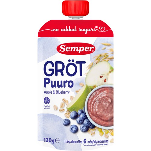 Gröt med äpple & blåbär 6m 120g Semper