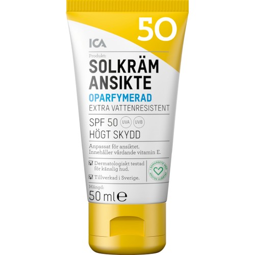 Solkräm Ansikte SPF 50 Oparfymerad 50ml ICA Hjärtat