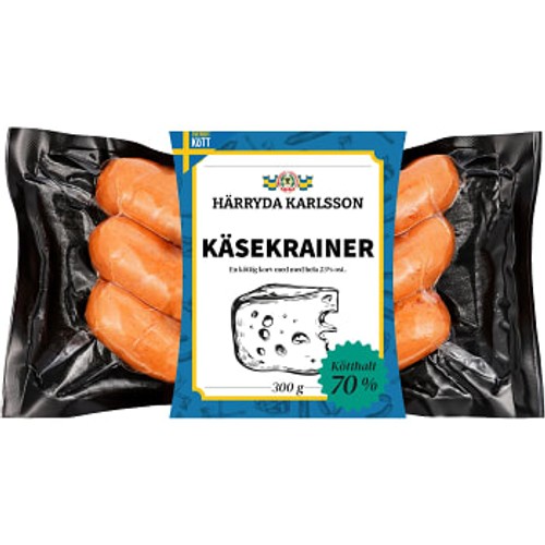 Kryddkorv Käsekrainer med Emmentalerost 70% Kötthalt 300g Härryda Karlsson