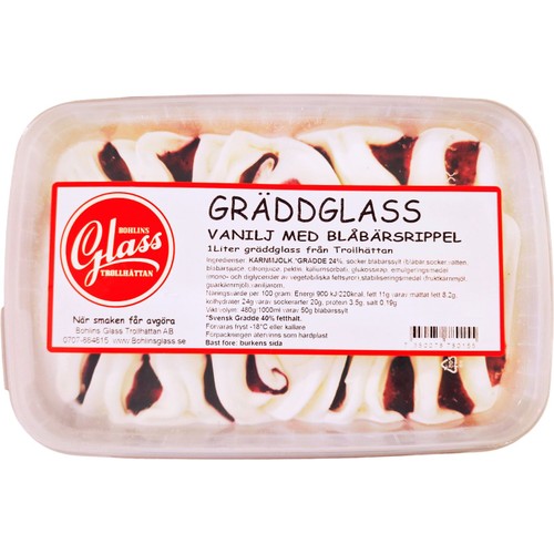 Gräddglass Vanilj Med Blåbärsrippel 1000ml Bohlins Glass
