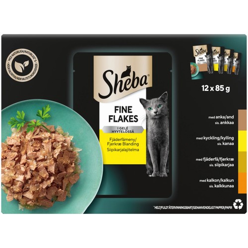 Kattmat Fine Flakes Anka/Kyckling/Fjäderfä/Kalkon 12-p Sheba