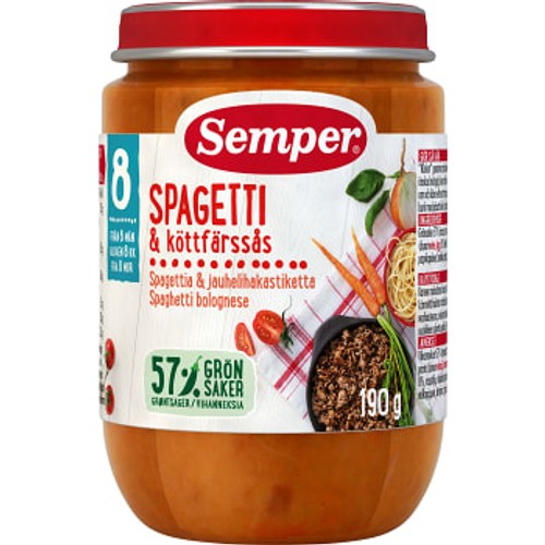 Spagetti med köttfärssås Från 8m 190g Semper