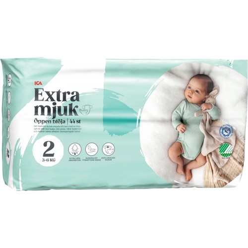 Blöjor Extra mjuk öppen blöja strl 2 3-6kg 44-p ICA