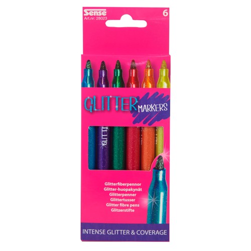Fiberpennor glitter 6-p Sense