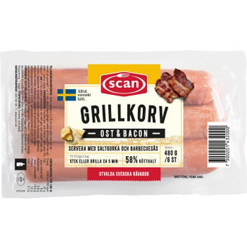 Grillkorv Bacon & Ost 59% Kötthalt 480g Scan