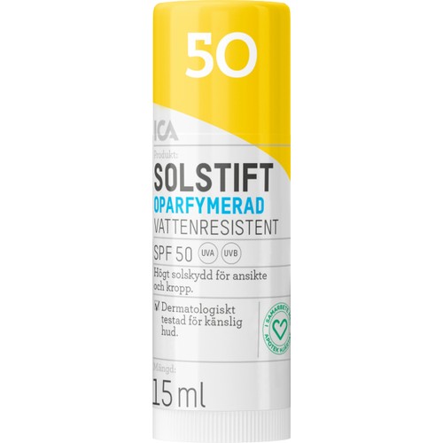Solstift SPF 50 Oparfymerad 15ml ICA Hjärtat