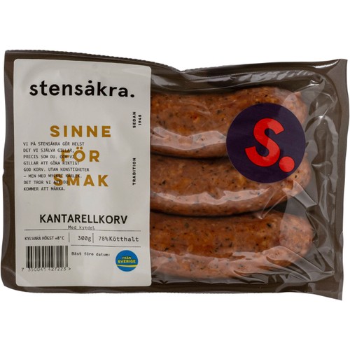 Kantarellkorv 78% Kötthalt 300g Stensåkra