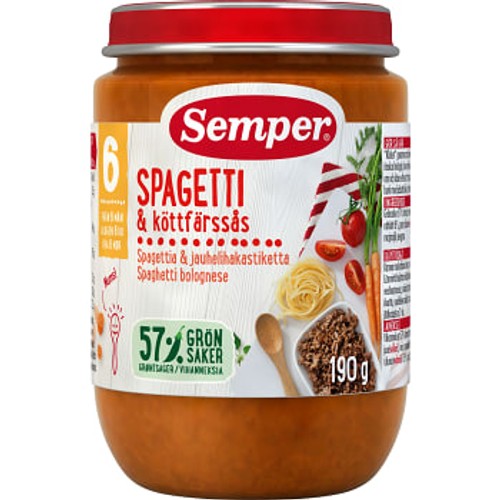 Spagetti med köttfärssås Från 6mån190g Semper