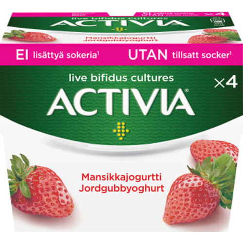 Yoghurt Activia Jordgubb utan tillsatt socker 125g 4-p Danone