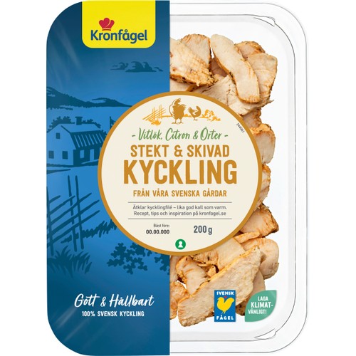 Kyckling stekt och skivad med vitlök citron och örter 200g Kronfågel