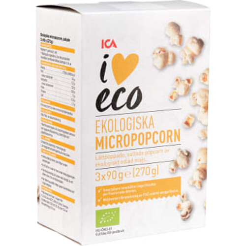Micropopcorn Ekologiska 90g 3-p ICA I love eco