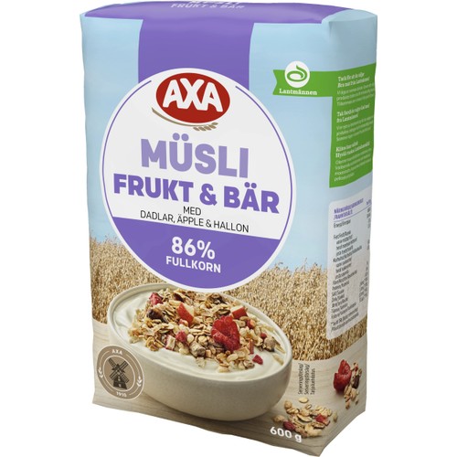 Müsli Frukt & Bär Dadlar, Äpple & Hallon 600 g AXA