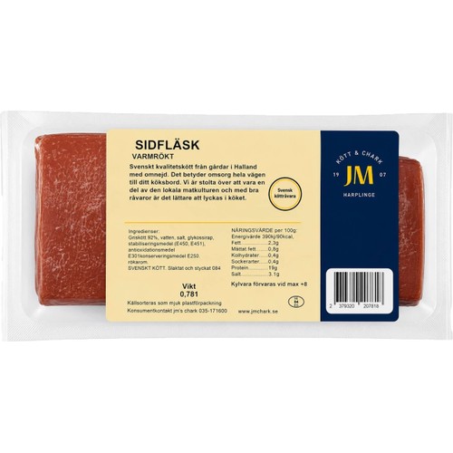 Sidfläsk Varmrökt ca 781g JM Kött & Chark