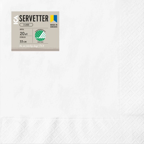 Servett 33cm Vit 20-p ICA