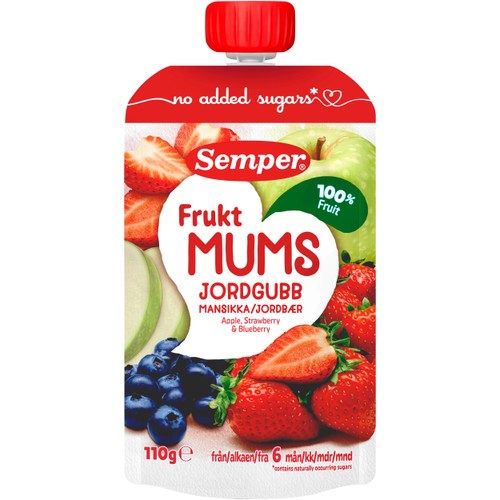 Fruktmums äpple, jordgubb & blåbär 6m 110g Semper
