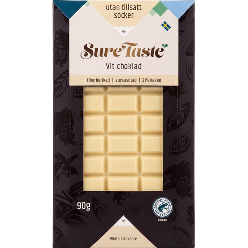 Choklad Vit Utan Tillsatt Socker 90g SureTaste