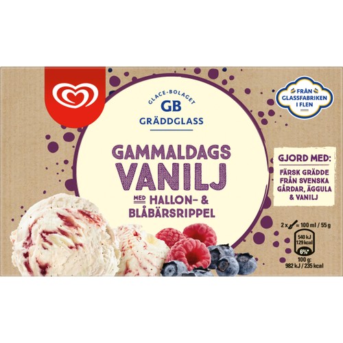 Glass Vanilj Hallon Blåbär 500ml GB Gräddglass