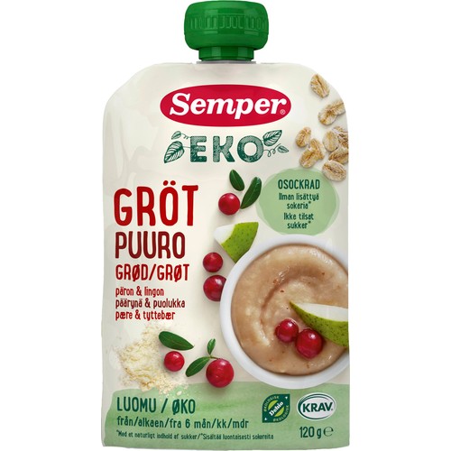Gröt Lingon Päron Från 6m 120g KRAV Semper