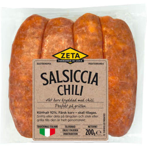Färskkorv Salsiccia Chili 92% Kötthalt 200g Zeta