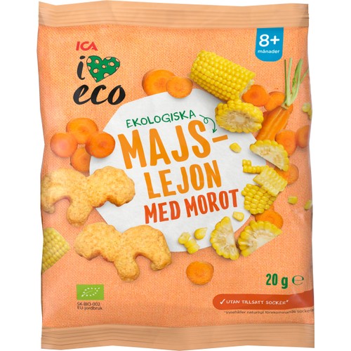 Barnsnacks Majs morot ekologisk 8m 20g ICA i love eco