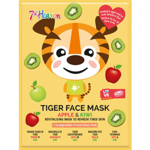 Ansiktsmask Animal Sheet Tiger Äpple&Kiwi 1-p 7th Heaven