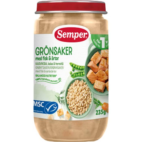 Barnmat Grönsaker med fisk & ärtor 12m 235g Semper