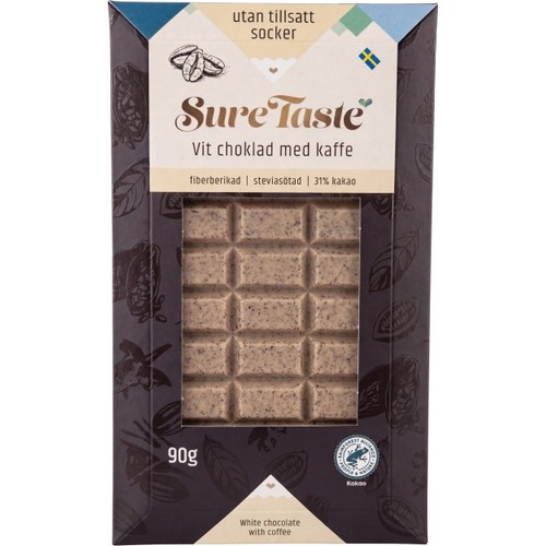 Vit Choklad Med Kaffe Utan Tillsatt Socker 90g SureTaste