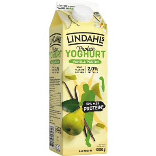 Yoghurt Vanilj Päron Laktosfri 2% 1000g Lindahls