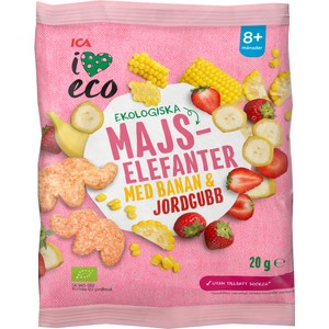 Barnsnacks Banan jordgubb Ekologisk 8m 20g ICA I love eco
