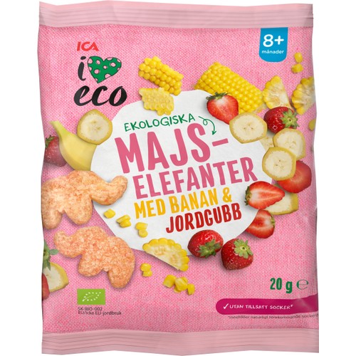 Barnsnacks Banan jordgubb Ekologisk 8m 20g ICA I love eco
