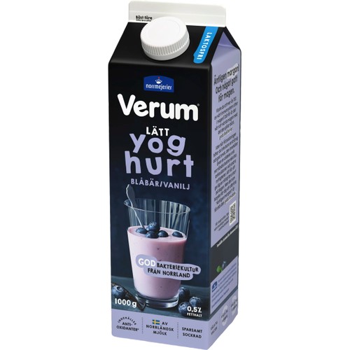 Lätt Yoghurt Blåbär Vanilj 0,5% Laktosfri 1000g Verum®